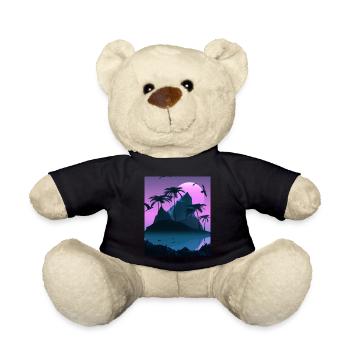 Vaporwave Aesthetic Tropical Island Palm Trees - Teddy Bear - black - Front