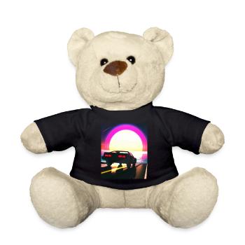 Synthwave Outrun Sportwagen Strand Sonnenuntergang - Teddy - Schwarz - Vorne