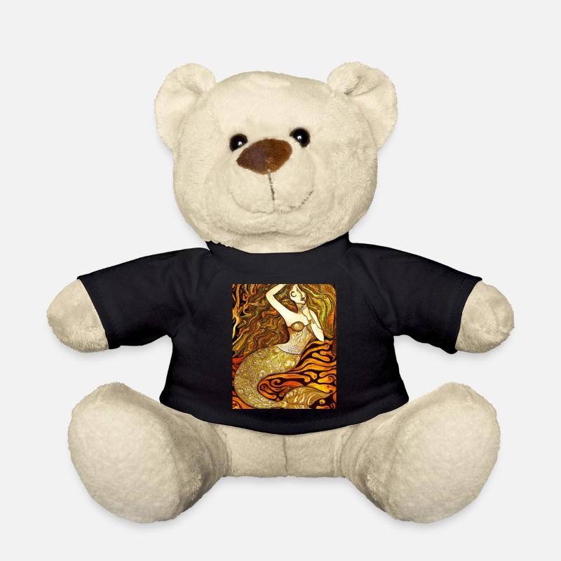 Mermaid Portrait Gustav Klimt Style - Teddy Bear - black