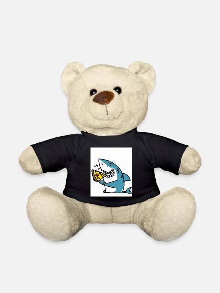 Weißer Hai Haifisch Isst Pizza - Teddy - Schwarz