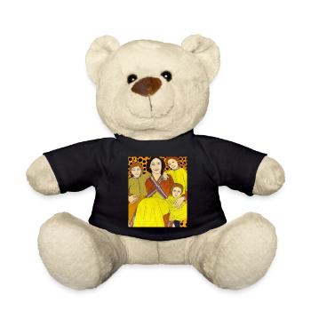 Gustav Klimt Style Portrait Einer Mama Mit Drei - Teddy - Schwarz - Vorne