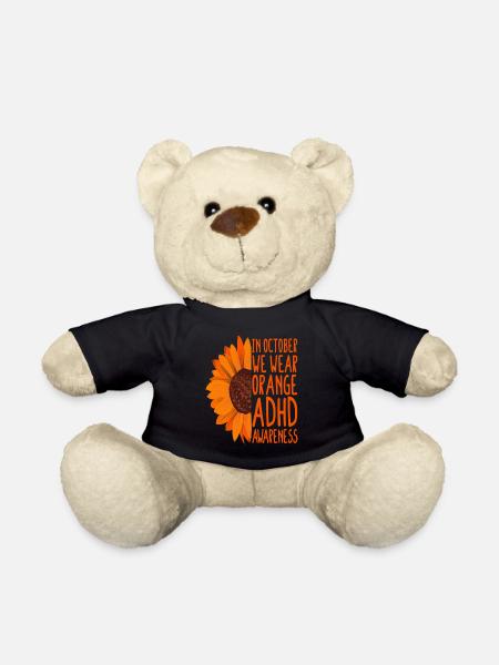 ADHD Awareness Sunflower In October We Wear Orange - Teddy Bear - black