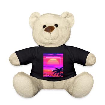 Vaporwave Sun Synthwave Sunset Palms - Teddy Bear - black - Front
