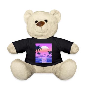 Vaporwave Sun Synthwave Sunset Palms - Teddy Bear - black - Front