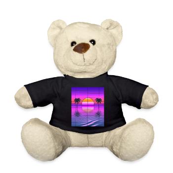 Vaporwave Sun Synthwave Sunset Palms - Teddy Bear - black - Front