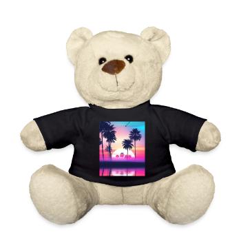 Vaporwave Sun Synthwave Sunset Palms - Teddy Bear - black - Front