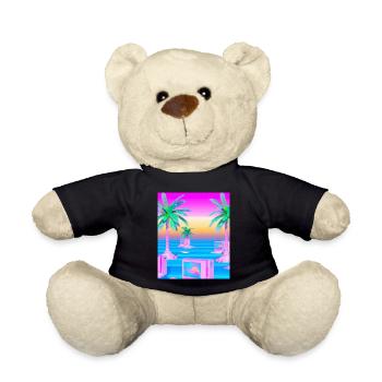 Synthwave Sun Hawaii Vaporwave Aesthetic - Teddy Bear - black - Front