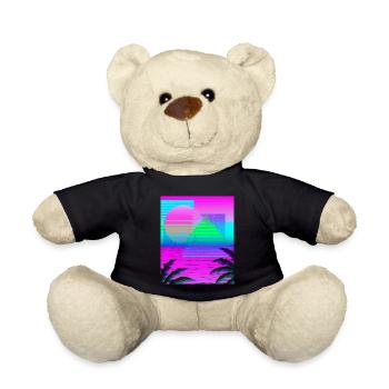 Synthwave Sun Hawaii Vaporwave Aesthetic - Teddy Bear - black - Front