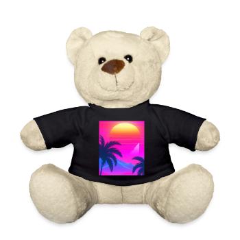 Synthwave Sun Hawaii Vaporwave Aesthetic - Teddy Bear - black - Front