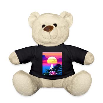 Synthwave Sun Hawaii Vaporwave Aesthetic - Teddy Bear - black - Front