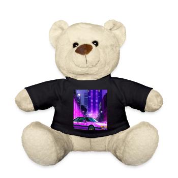 Vaporwave Aesthetic Synthwave City - Teddy Bear - black - Front