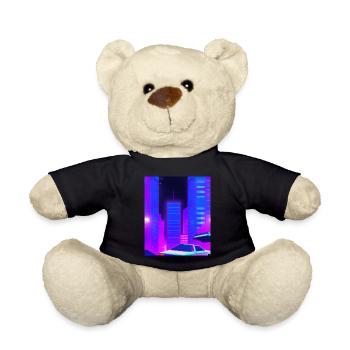 Vaporwave Aesthetic Synthwave City - Teddy Bear - black - Front