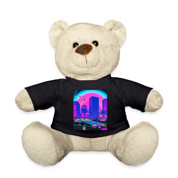 Vaporwave Aesthetic Synthwave City - Teddy Bear - black - Front