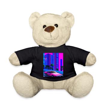 Vaporwave Aesthetic Synthwave City - Teddy Bear - black - Front