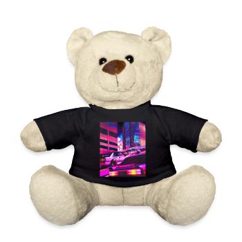 Vaporwave Aesthetic Synthwave City - Teddy Bear - black - Front