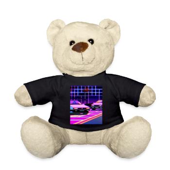 Vaporwave Aesthetic Synthwave Car - Teddy Bear - black - Front