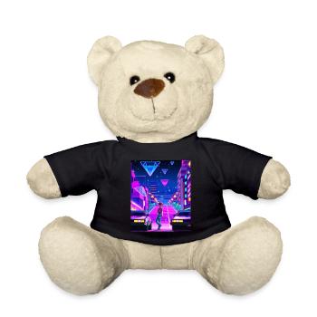 Vaporwave Esthétique Synthwave City Anime Girl - Nounours - noir - Devant