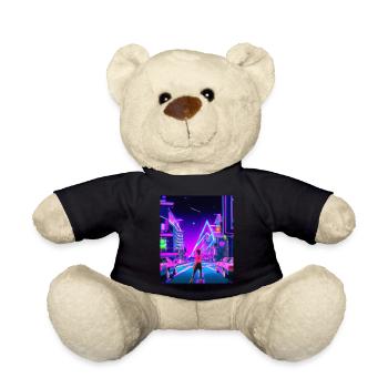Vaporwave Esthétique Synthwave City Anime Girl - Nounours - noir - Devant