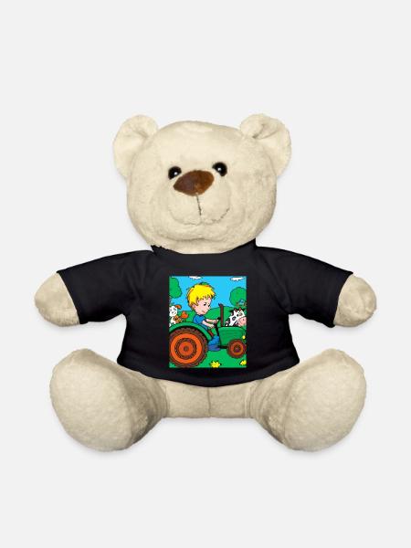 Green Tractor Birthday Farm Animals - Teddy Bear - black