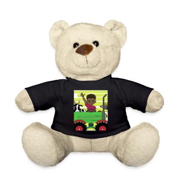 Green Tractor Birthday Anime Farm Animals - Teddy Bear - black - Front