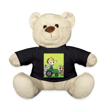 Green Tractor Birthday Anime Farm Animals - Teddy Bear - black - Front