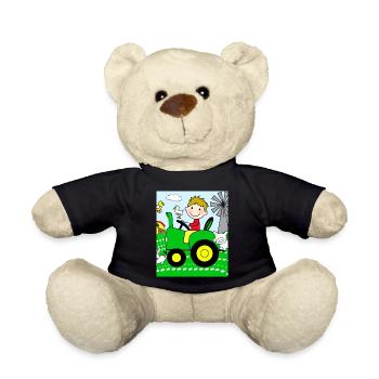 Grüner Traktor Geburtstag Bauernhof Tiere - Teddy - Schwarz - Vorne