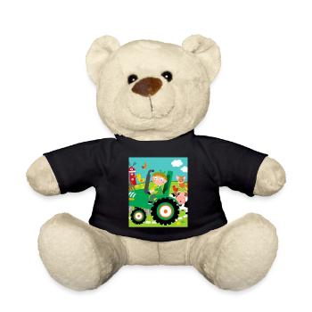 Grüner Traktor Geburtstag Bauernhof Tiere - Teddy - Schwarz - Vorne