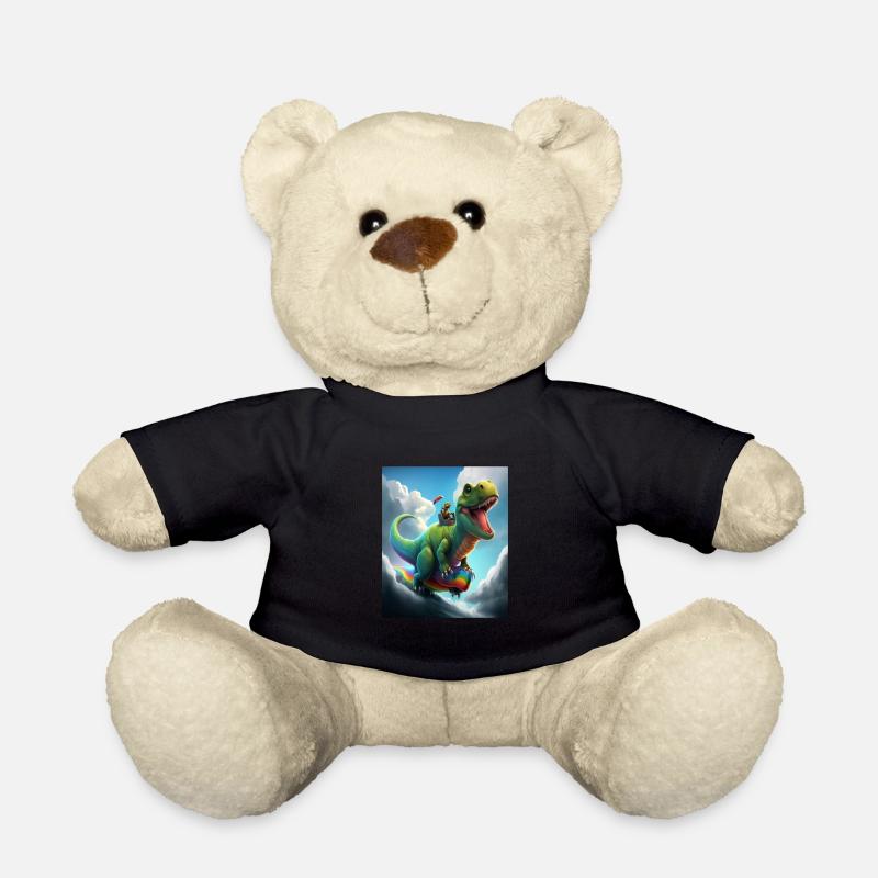 Funny Cartoon Otters Otter Riding Green Dinosaur - Teddy Bear - black