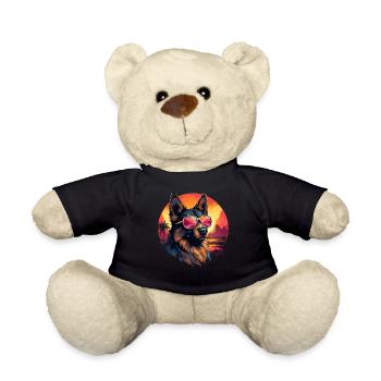 80s 90s Synthwave German German Shepherd - Teddy Bear - black - Front