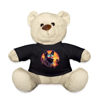 80s 90s Synthwave German German Shepherd - Teddy Bear - black - Front