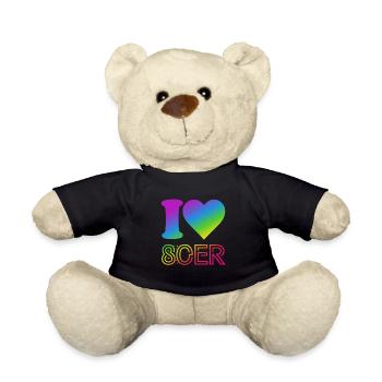 I Love 80er Jahre - bunter Regenbogen - Kostüm - Teddy - Schwarz - Vorne