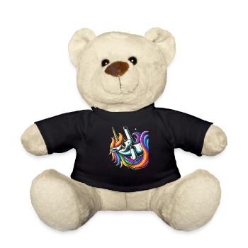 Regenbogen Einhorn mit Sonnenbrille Comic Kunst - Teddy - Schwarz - Vorne