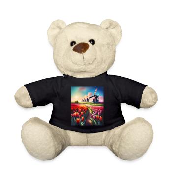 Gorgeous landscape of tulips in Netherlands - Teddy Bear - black - Front