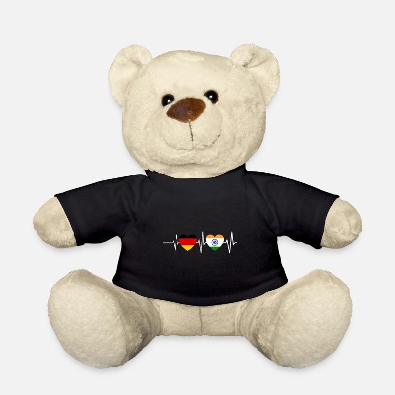 Germany India Heartbeat Indian Flag Inde - Teddy Bear - black