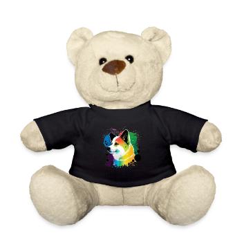 Akita Inu Hund Bunte Farben Regenbogen Kunst - Teddy - Schwarz - Vorne