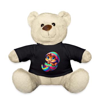 Cute dino hatching from colorful easter egg cartoon - Teddy Bear - black - Front