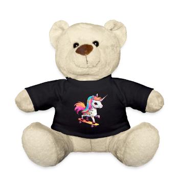 Unicorn on a skateboard - Teddy Bear - black - Front