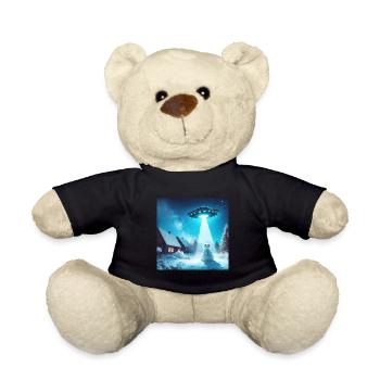 UFO Snowman Winter Snow Alien - Teddy Bear - black - Front
