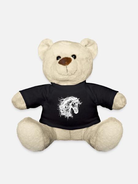 Eleganter Hengst mit Mähne in Blumen Tattoo - Teddy - Schwarz