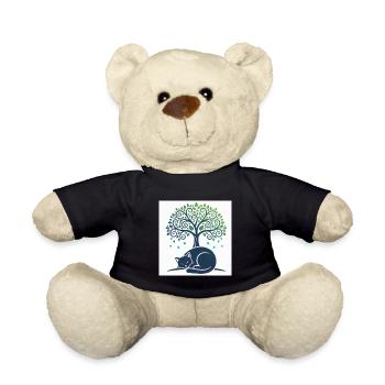 Sleeper cat under tree swirl - Teddy Bear - black - Front