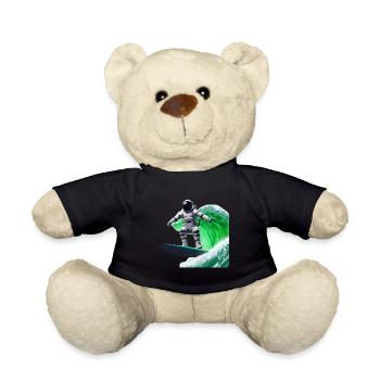 Green Waves Surfing Astronaut - Teddy Bear - black - Front