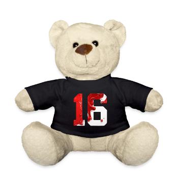 NO. 16 NUMBER 16 RED WHITE 16TH BIRTHDAY - Teddy Bear - black - Front