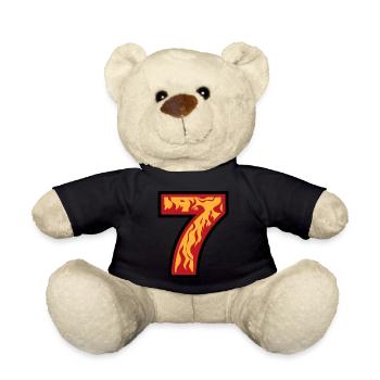 Nummer sieben mit Flammen - Zahl 7 mit Feuer 🔥 - Teddy - Schwarz - Vorne