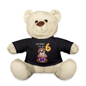 Achtung Ich bin Sechs Lustiges Faultier Geburtstag - Teddy - Schwarz - Vorne