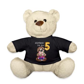 Achtung Ich bin Fünf Lustiges Faultier Geburtstag - Teddy - Schwarz - Vorne