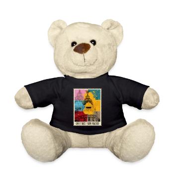 Madrid Spain City Skyline Stamp Colorful - Teddy Bear - black - Front