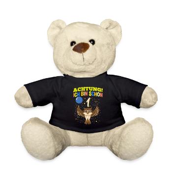 Achtung Ich Bin Schon 1 Safari Geburtstag Eule - Teddy - Schwarz - Vorne