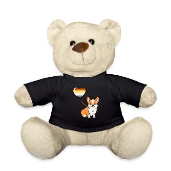 Corgi mit Gay Bear Pride Luftballon - Teddy - Schwarz - Vorne