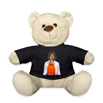 Hübsche Frau mit Hemd mit türkis/pink Rahmen - Teddy - Schwarz - Vorne