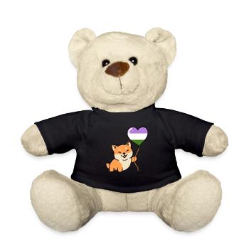Shiba Inu Genderqueer Pride Heart Balloon - Teddy Bear - black - Front